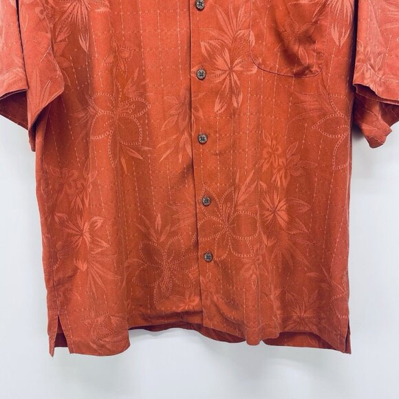 Tommy Bahama Shirt Size L Men’s Palm Tree Short Sleeve Silk Button-Up Orange - Picture 3 of 10